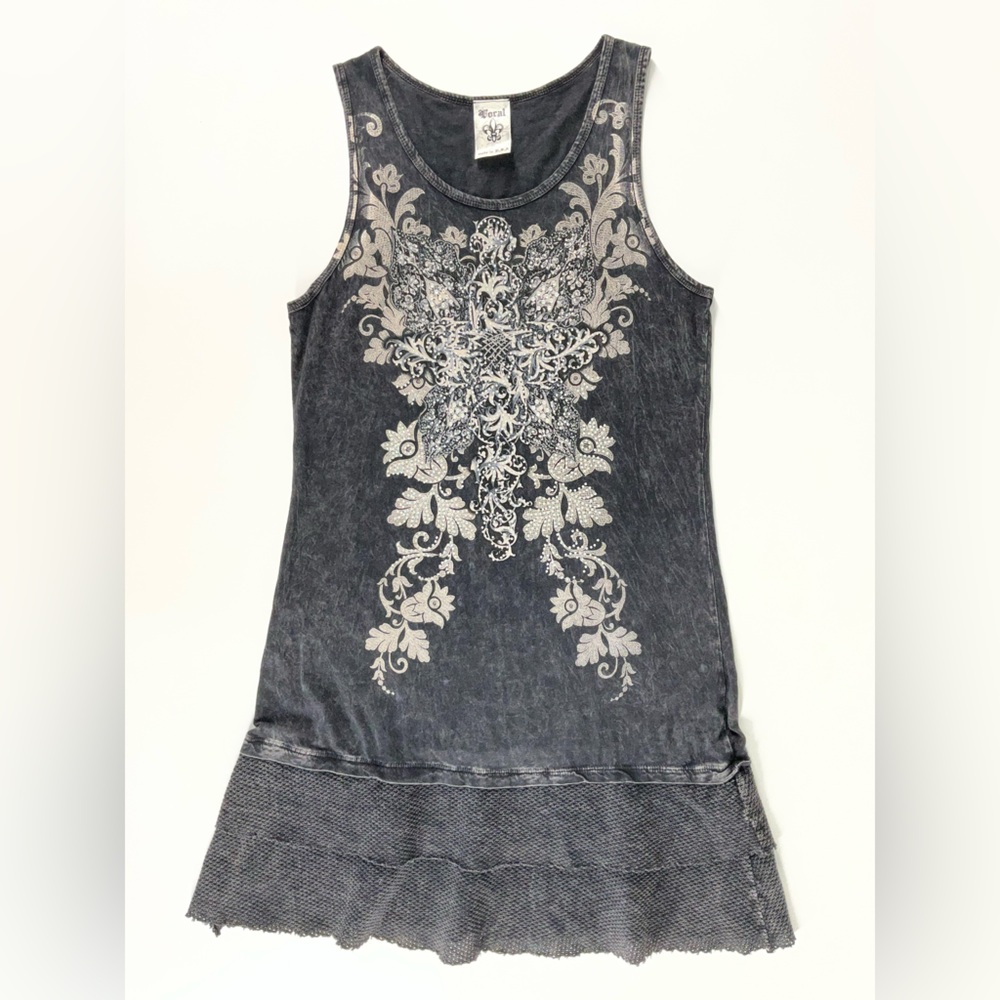 Y2K Vocal Mineral Wash Rhinestone Bling Tank Dress Women’s Size XL